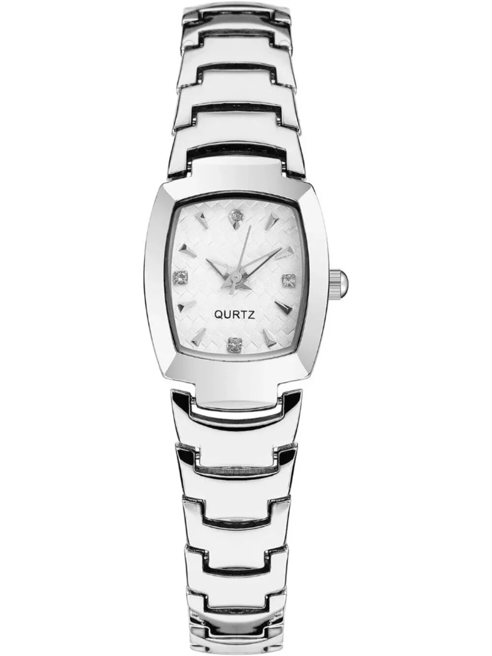 Women's Silver White Analog Steel Dainty Rectangle Waterproof Square Wrist Watch